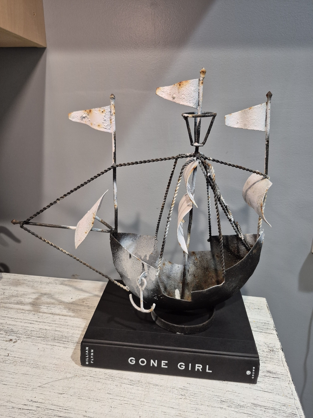 Vintage Nautical Brutalist Sailboat Metal Art Rustic Conditon Collectable